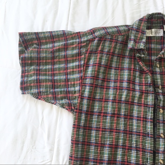 80s VTG Plaid Button Down Shoulder Pads - Picture 7 of 8